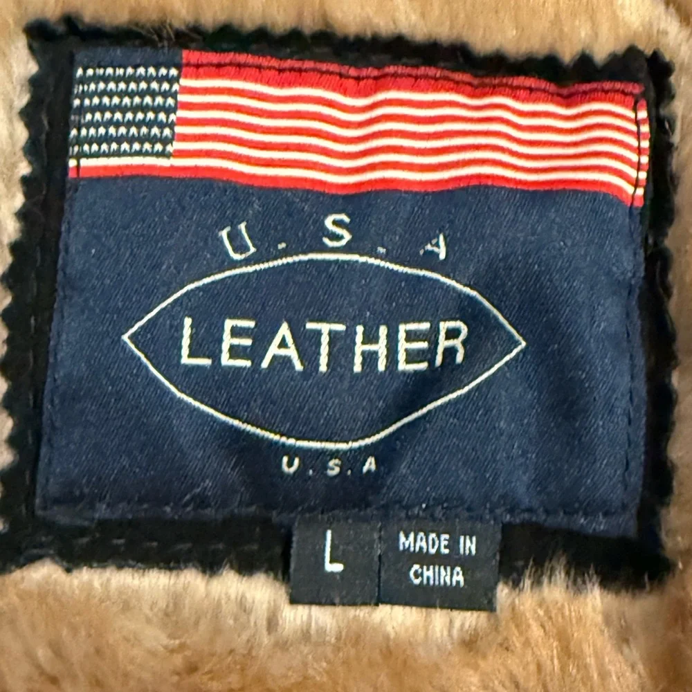 U.S.A. Leather Vintage 70s Style Penny Lane Sherpa Lined Coat 
Black w/Tan Large - Picture 9 of 11